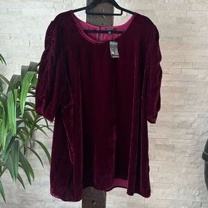 Torrid Burgundy Wine Velvet Ruched Sleeve Blouse Size 4X New with Tags